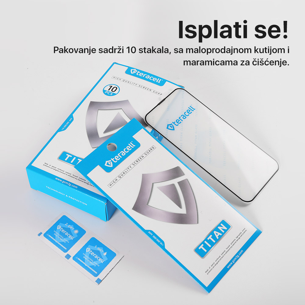 Zastitno staklo Tempered glass Teracell Titan 2.5D 10u1 za iPhone 15 Pro Max 6.7 crni