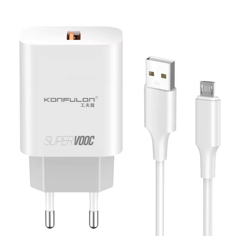 Kucni punjac KONFULON C87Q, sa micro USB kablom beli
