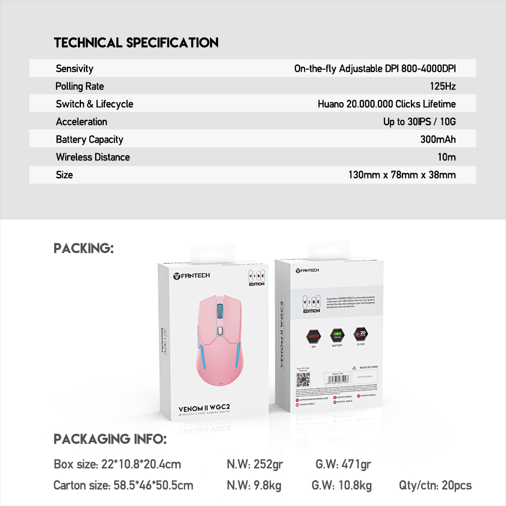 Mis Wireless Gaming Fantech WGC2 Venom II Sakura