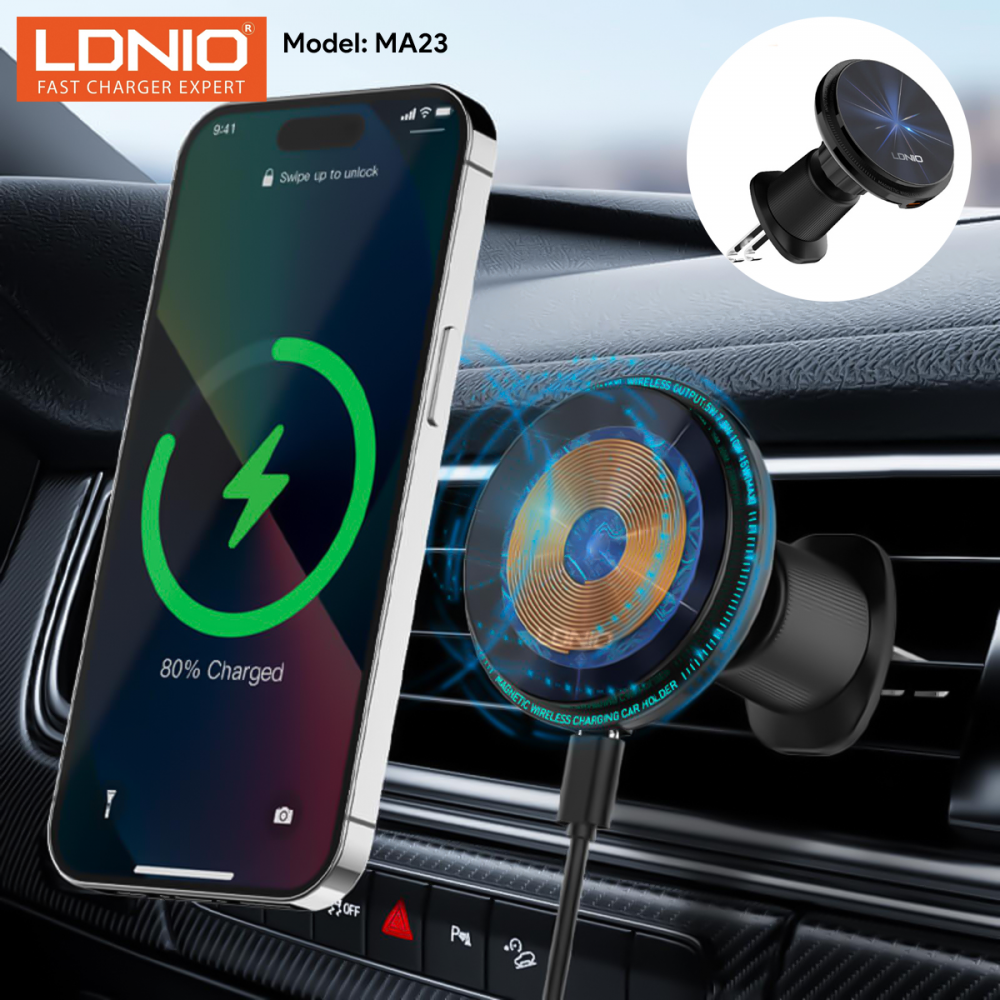Auto stalak za ventilaciju LDNIO MA23 15W Wireless magnetic crni