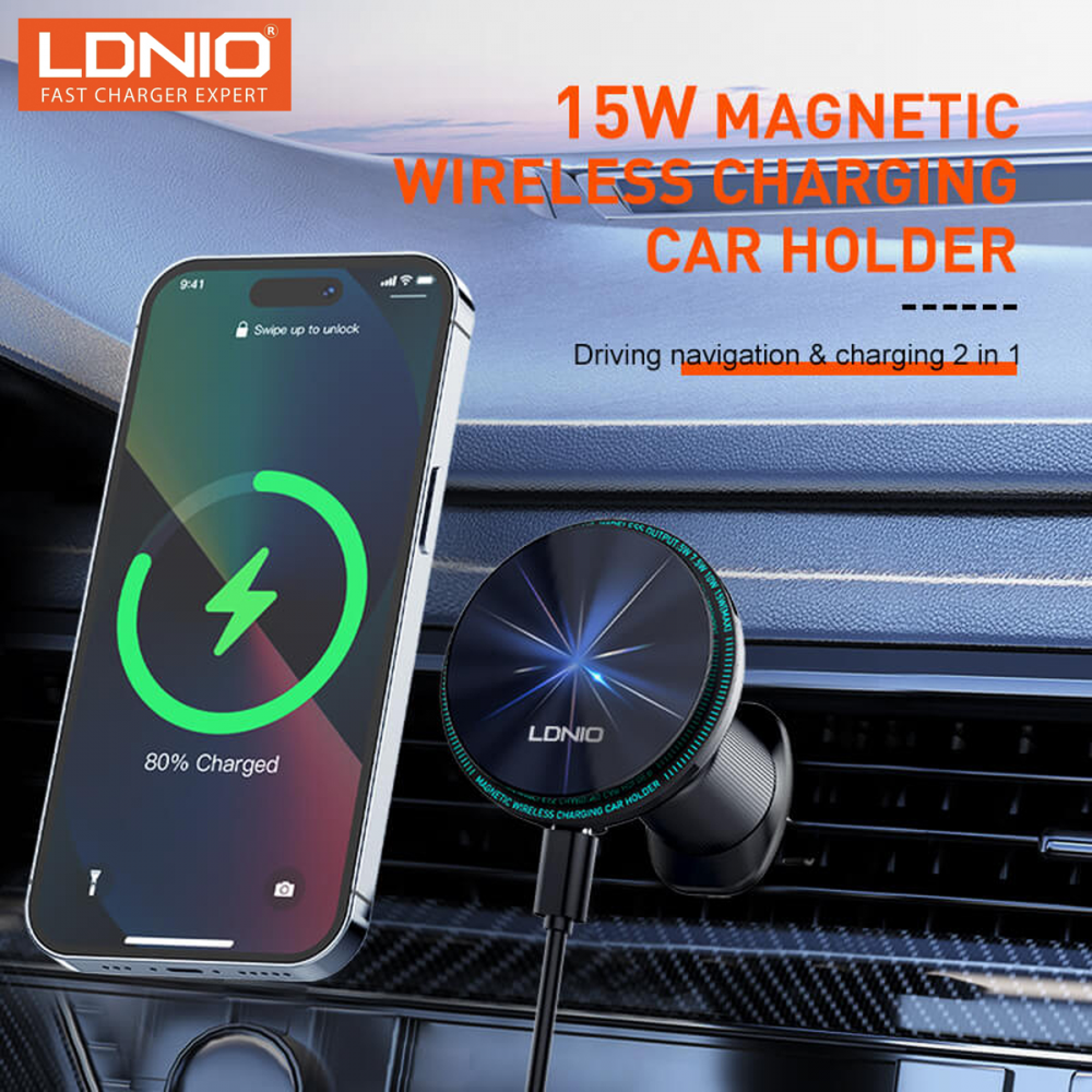 Auto stalak za ventilaciju LDNIO MA23 15W Wireless magnetic crni