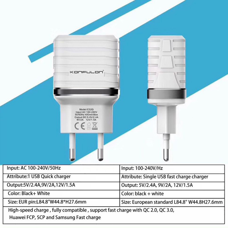 Kucni punjac KONFULON C32Q QC 3.0, 18W