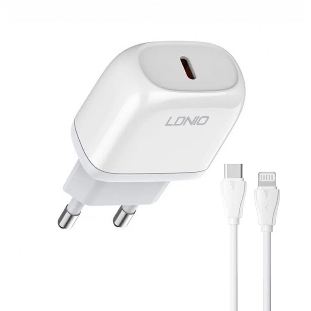 Kucni punjac LDNIO A1209C PD, 20W sa Type C na iPhone lightning kablom beli