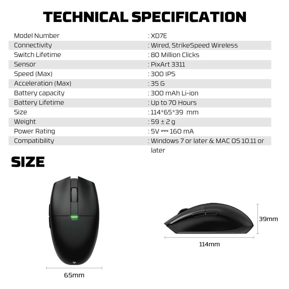 Mis Wireless Gaming Fantech XD7E Aria E crni