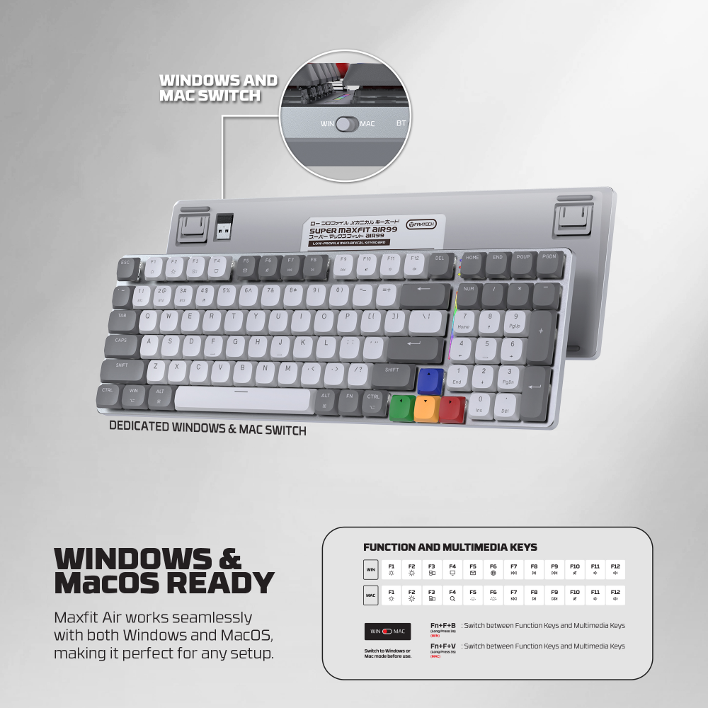 Tastatura Mehanicka Gaming Fantech MK916 RGB Maxfit AIR99 Wireless grey (brown switch)