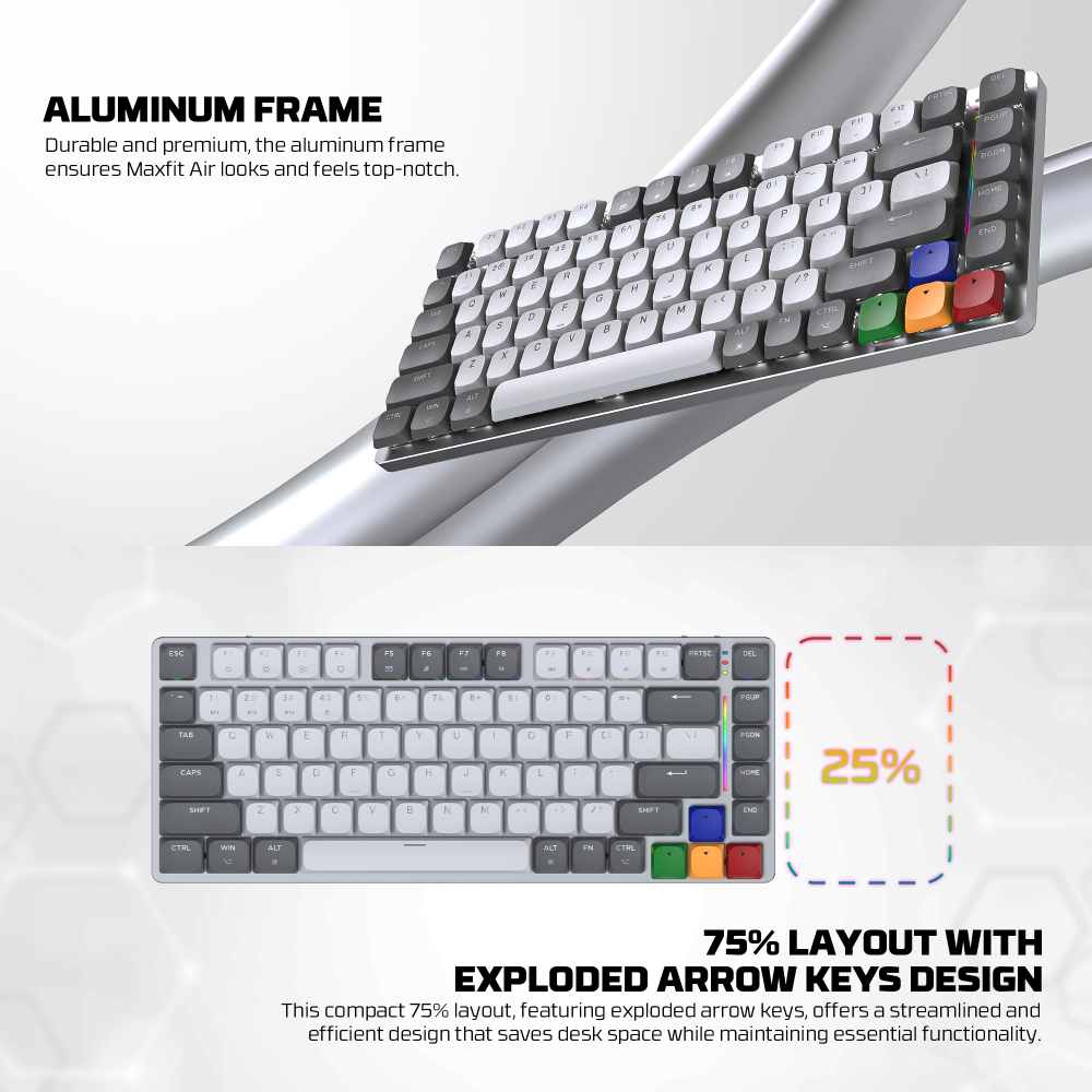 Tastatura Mehanicka Gaming Fantech MK916 RGB Maxfit AIR99 Wireless grey (brown switch)