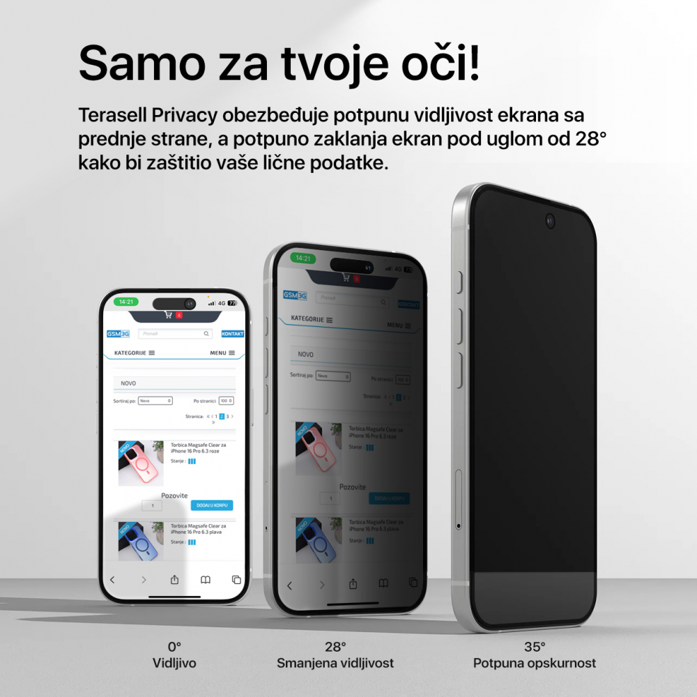 Zastitno staklo Tempered Glass Privacy Teracell Titan 2.5D za iPhone 16 Pro Max 6.9 crni