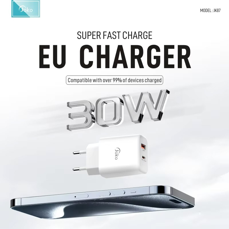 Kucni punjac KONFULON JK87, QC 20W, PD 30W, sa iPhone lightning kablom beli