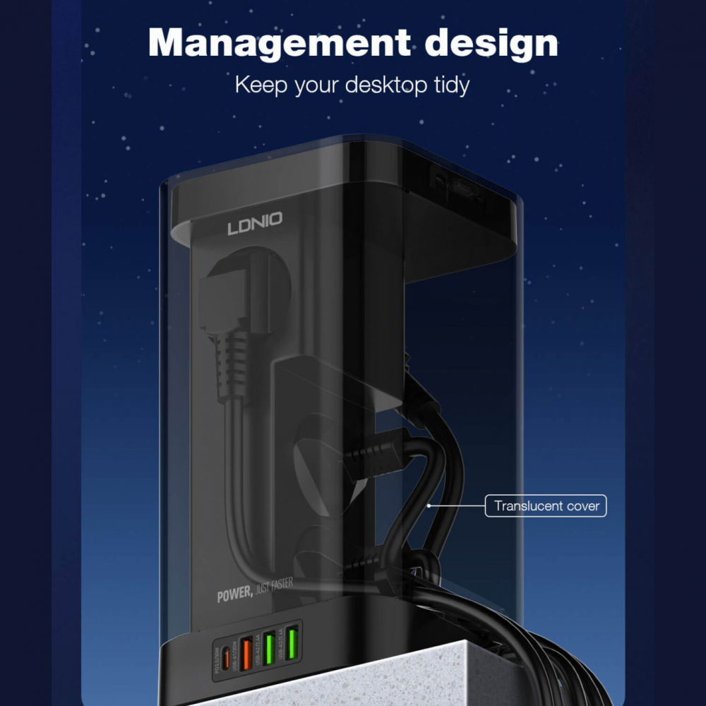 Produzni kabl LDNIO SEW4485 2500W EU 4 uticnice + 3xUSB QC PD 30W, Wireless 15W, PPS, Tajmer 2m crni