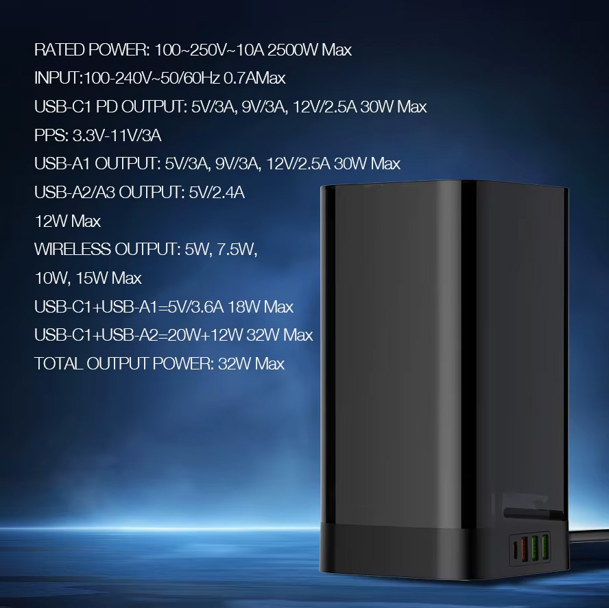 Produzni kabl LDNIO SEW4485 2500W EU 4 uticnice + 3xUSB QC PD 30W, Wireless 15W, PPS, Tajmer 2m crni
