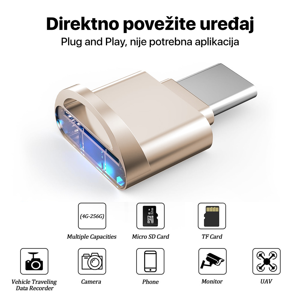 Mini card reader Type C JWD sivi