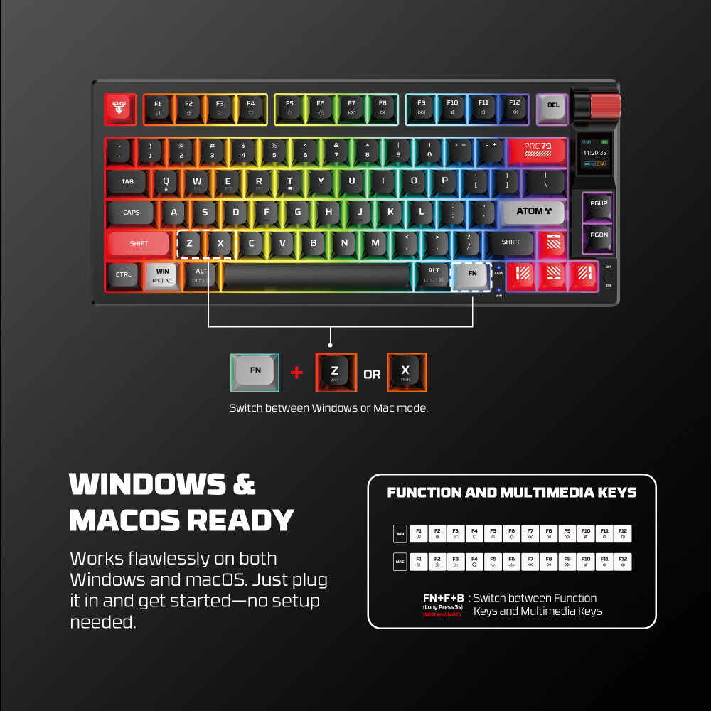 Tastatura Mehanicka Gaming Fantech MK917 RGB Atom PRO79 Wireless bela (Blue switch)