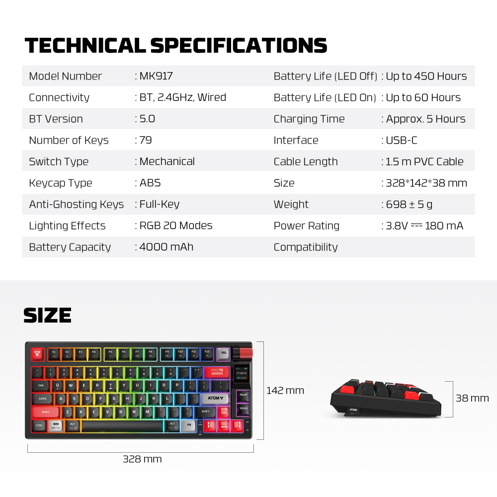 Tastatura Mehanicka Gaming Fantech MK917 RGB Atom PRO79 Wireless bela (Red switch)