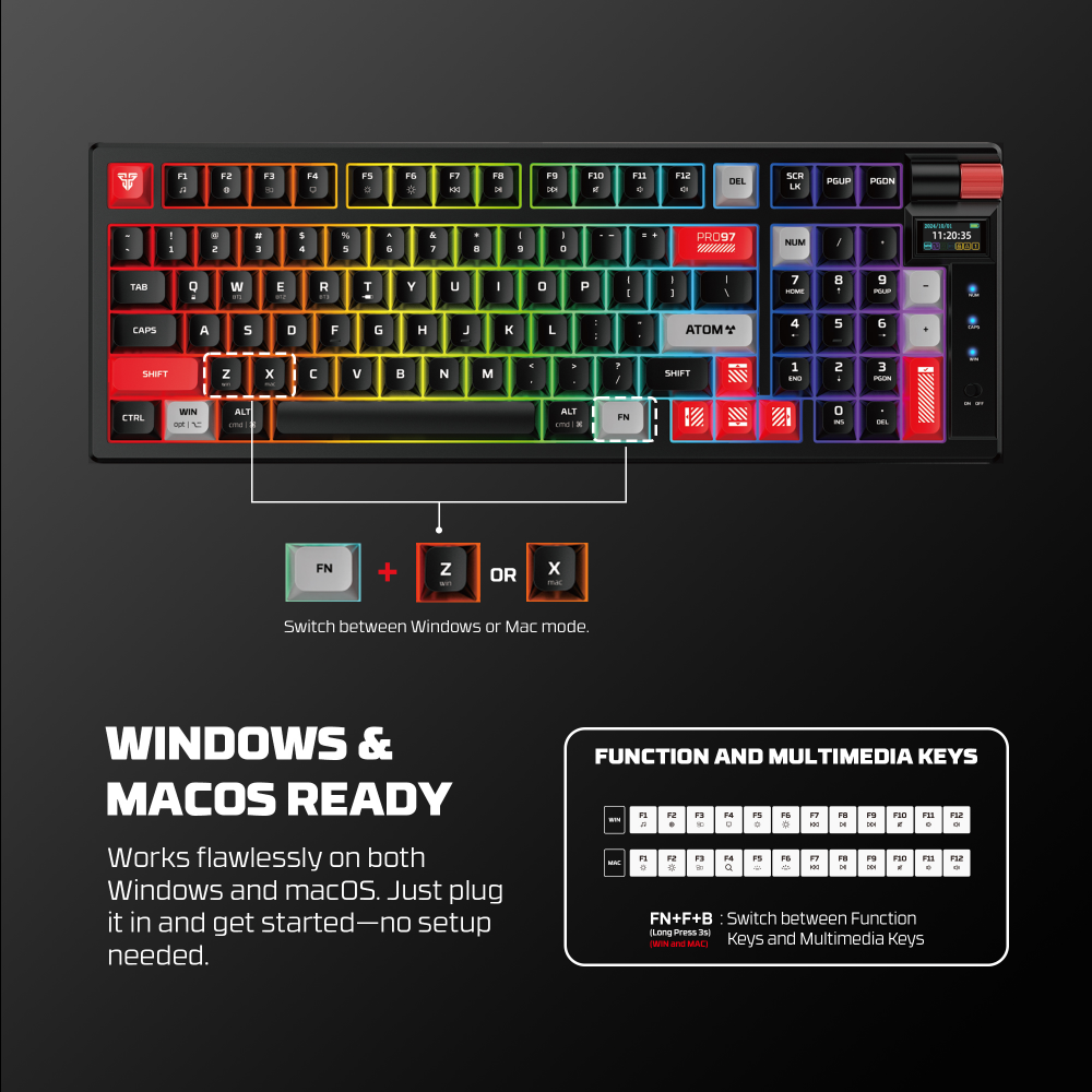 Tastatura Mehanicka Gaming Fantech MK918 RGB Atom PRO97 Wireless bela (Blue switch)