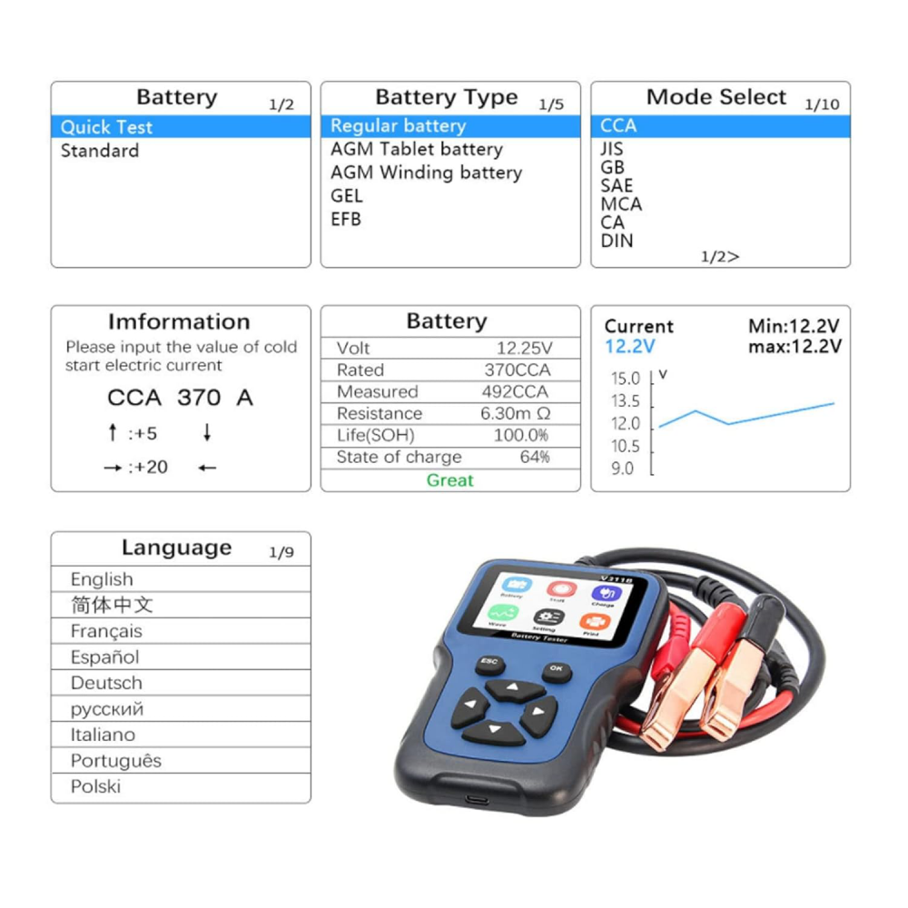 Tester za baterije digitalni V311B JWD plavi