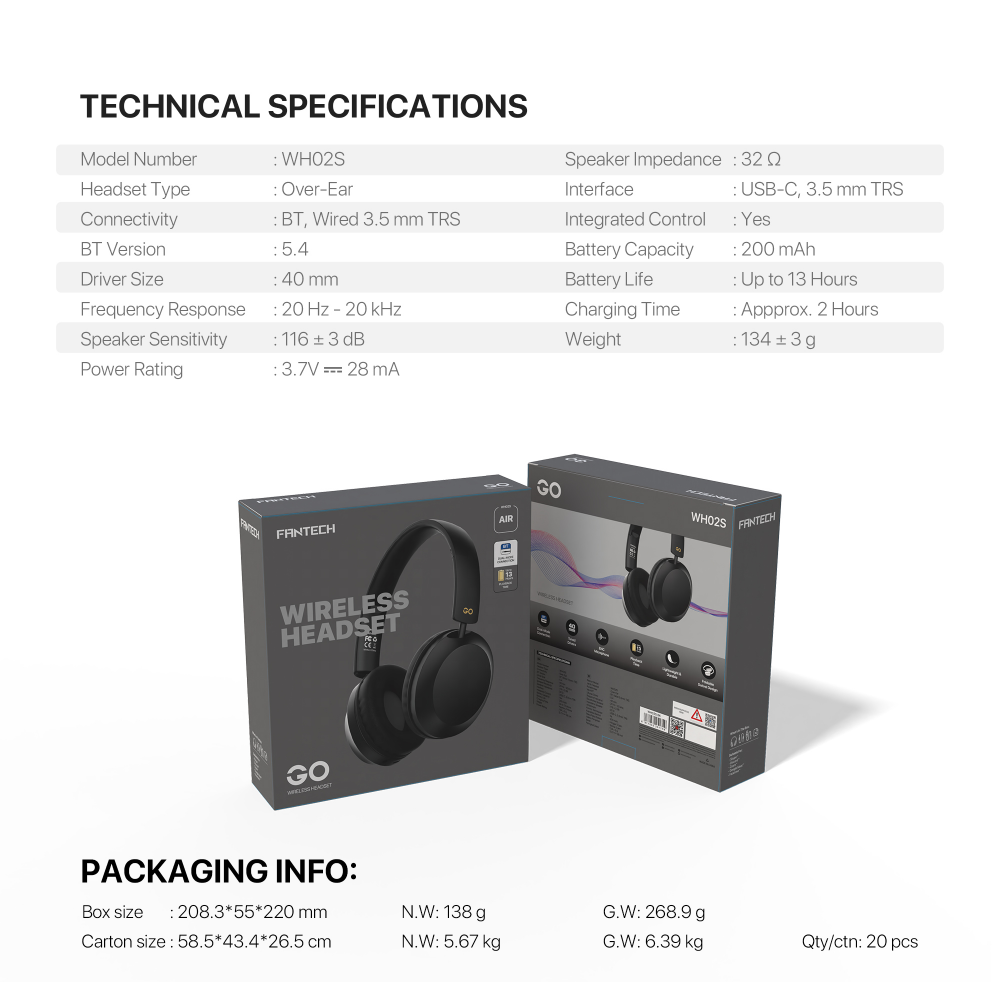 Bluetooth slusalice Fantech GO Air WH02S crne