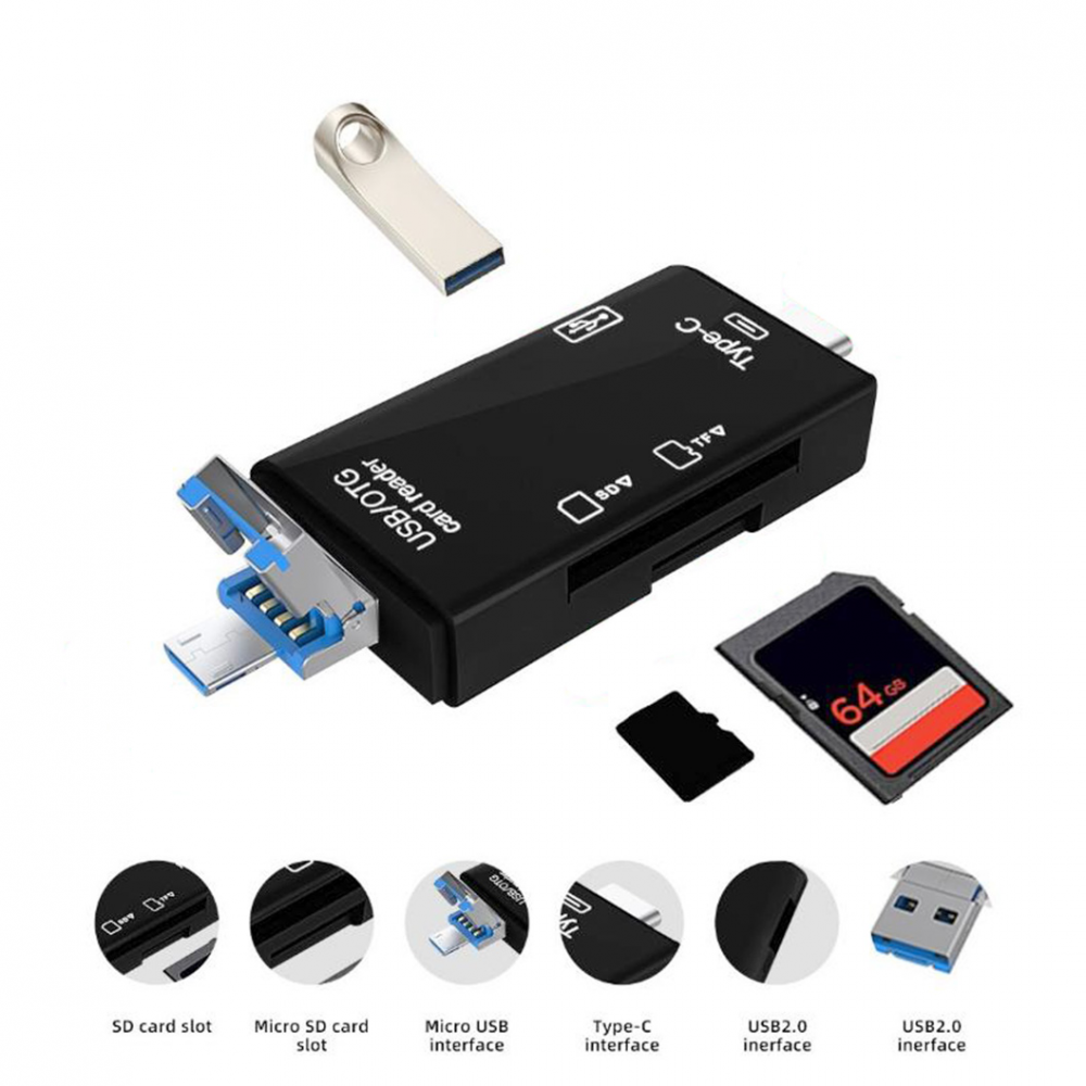 Citac kartica USB JWD 6u1 OTG crni