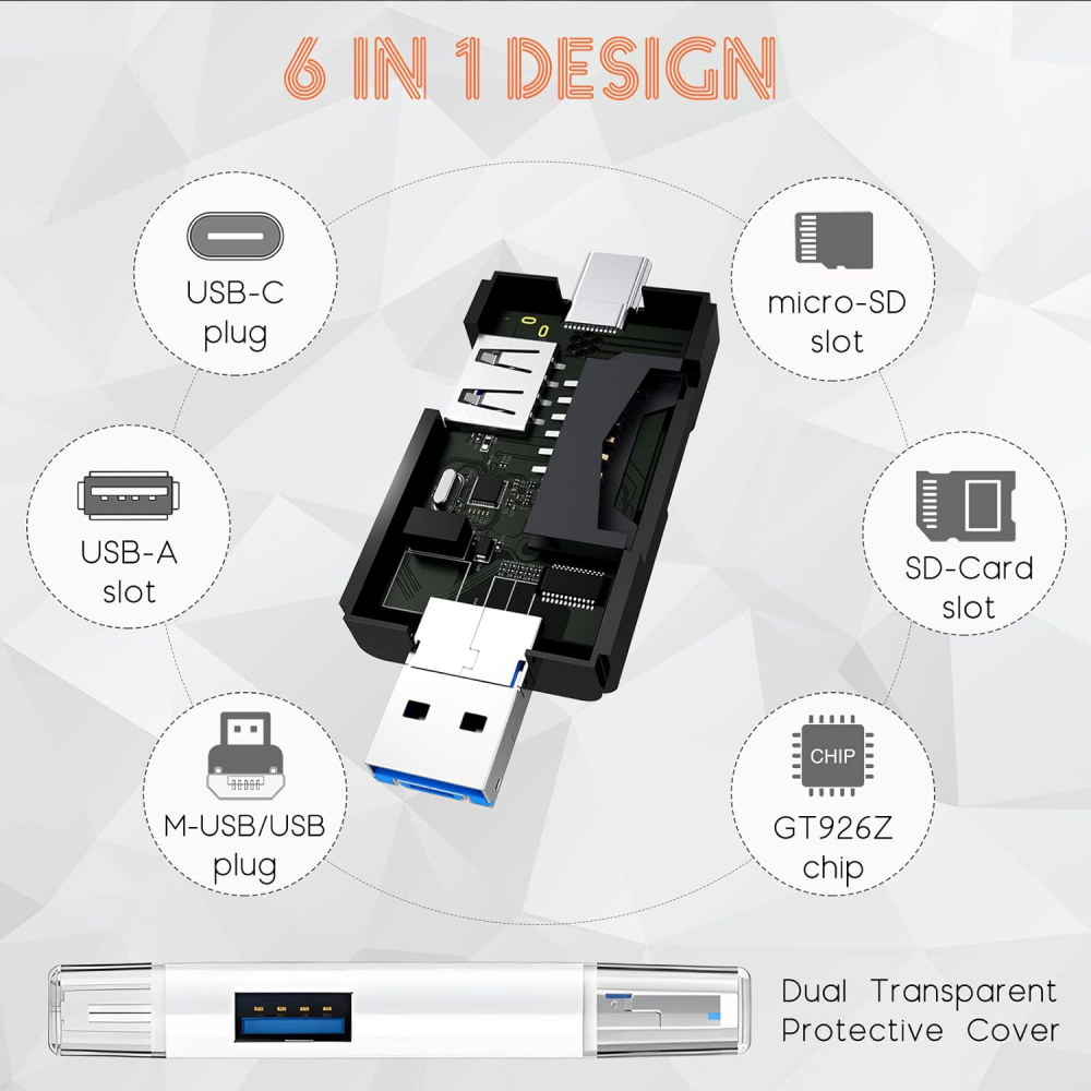 Citac kartica USB JWD 6u1 OTG crni