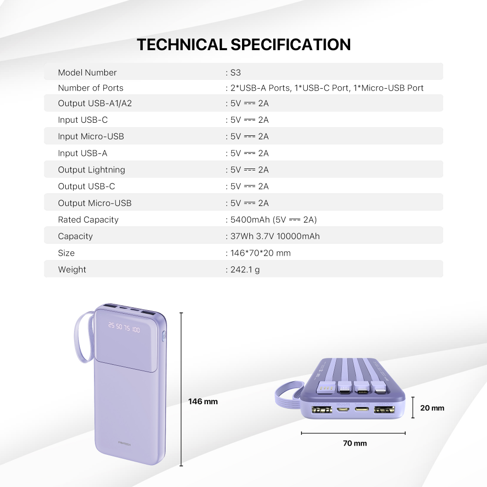 Power bank Prenosiva baterija Fantech S3 10000mAh, 10W  plavi