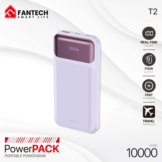 Power bank Prenosiva baterija Fantech T2 10000mAh QC, PD, 22.5W  ljubicasti