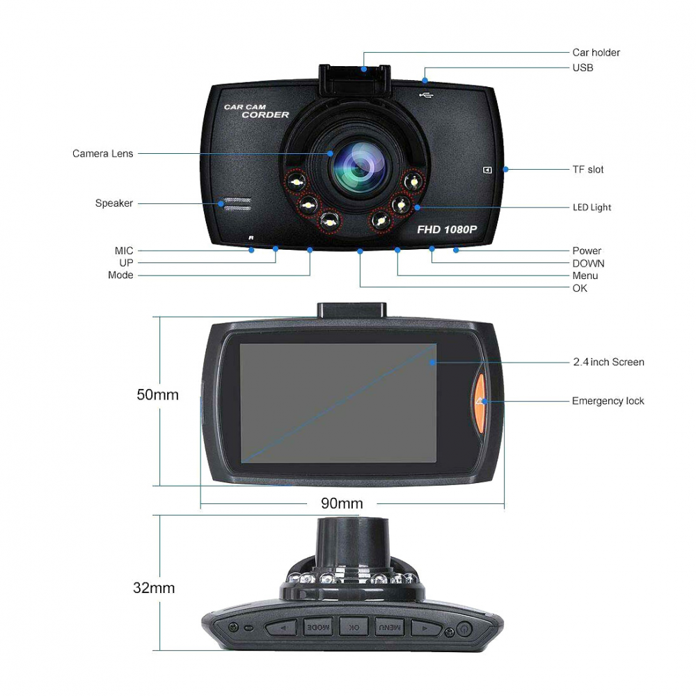 Kamera za Auto DashCam G30 JWD 1080P crna