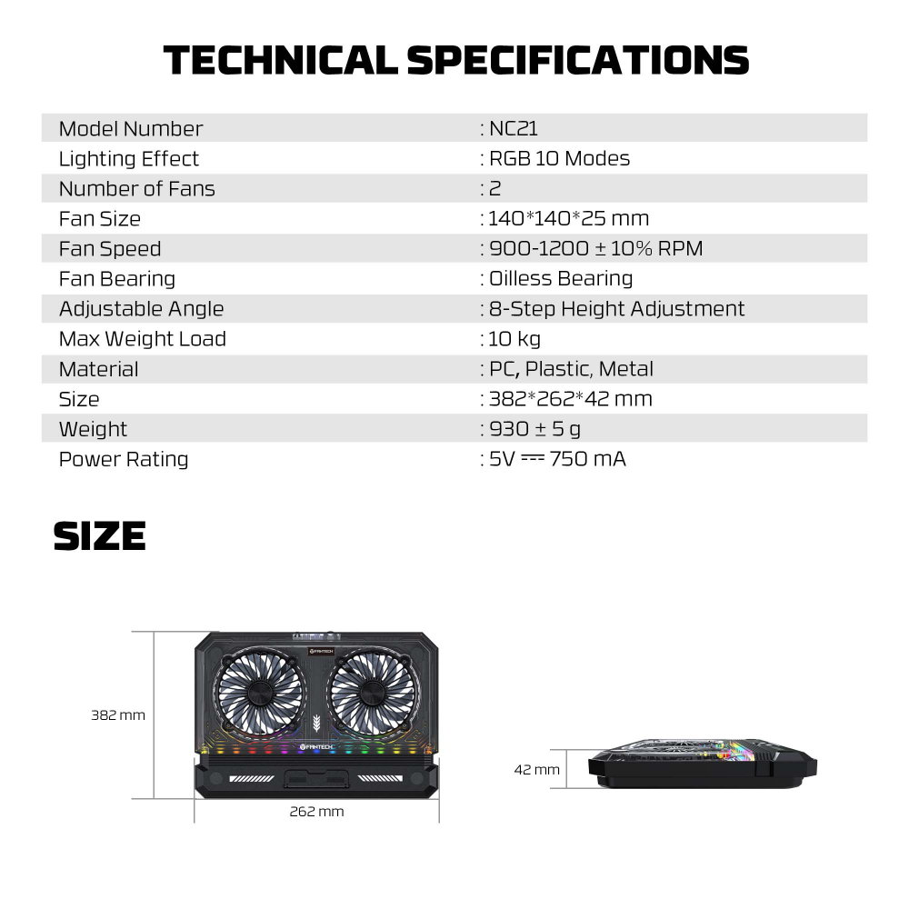 Laptop Cooler Fantech NC21 RGB crni