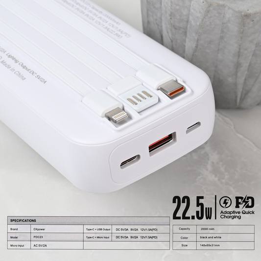 Power bank prenosiva baterija Oxpower PDC23 20000mAh bela