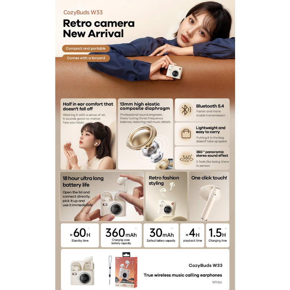 Bluetooth slusalice REMAX CozyBuds W33 bele