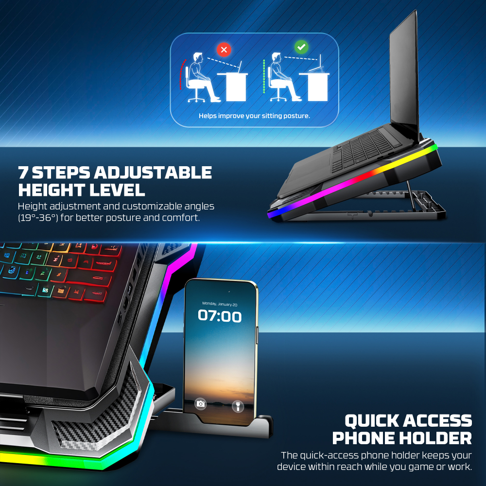 Laptop Cooler Fantech NC22 RGB crni