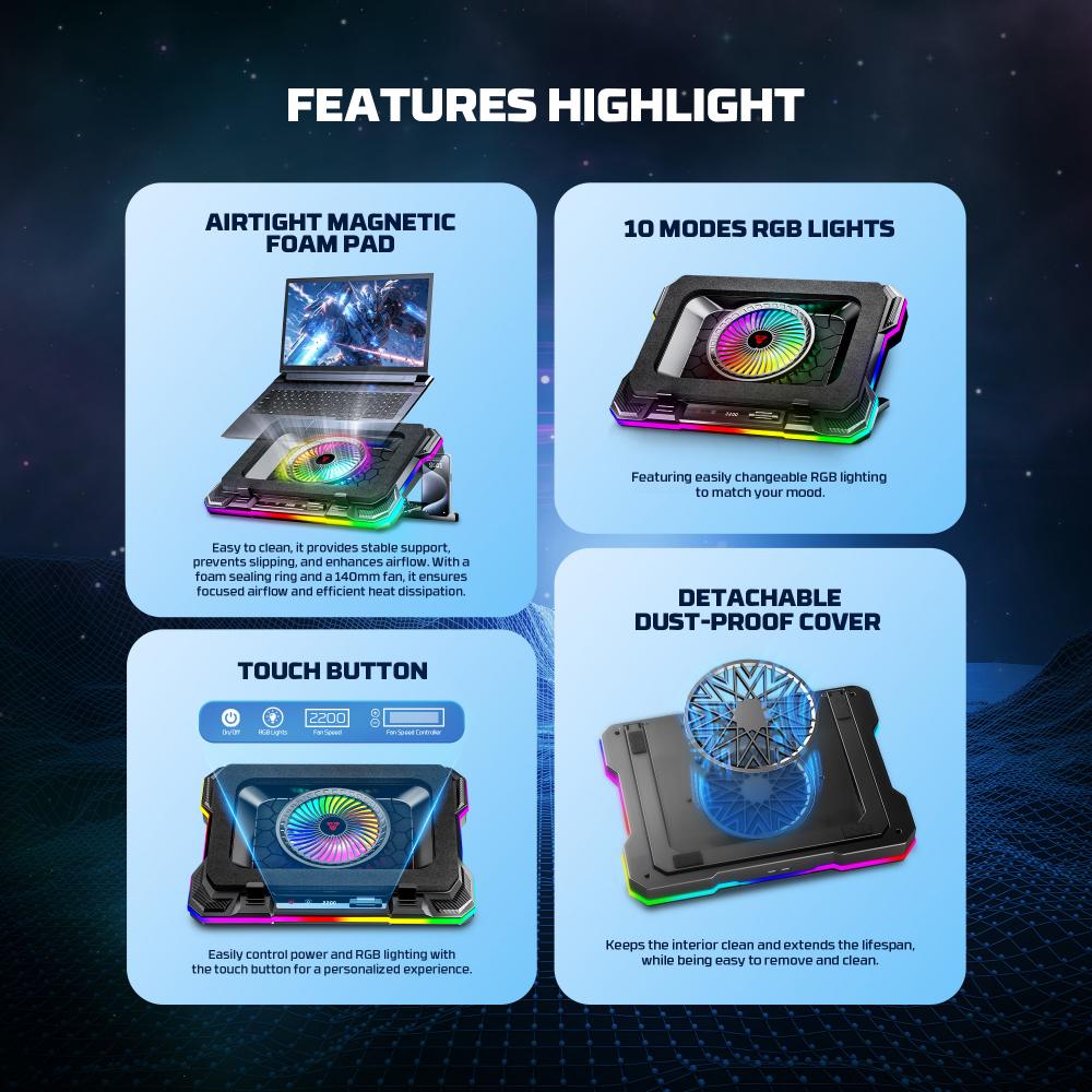 Laptop Cooler Fantech NC22 RGB crni