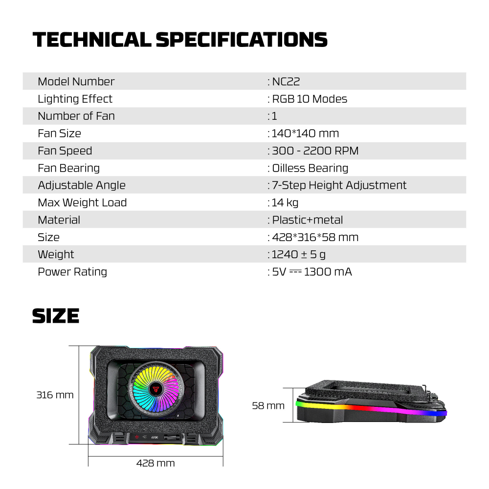 Laptop Cooler Fantech NC22 RGB crni