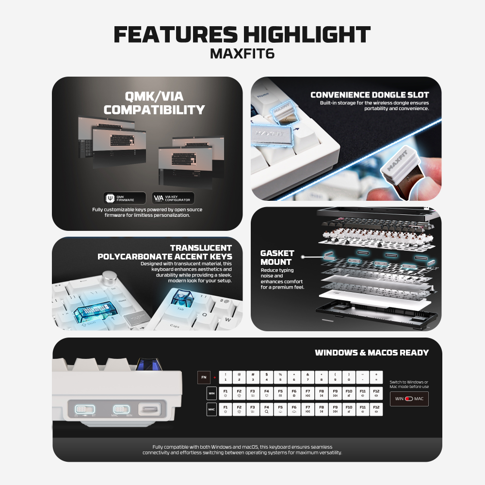 Tastatura Mehanicka Gaming Fantech MK920 RGB Maxfit 6 Wireless bela (White switch)