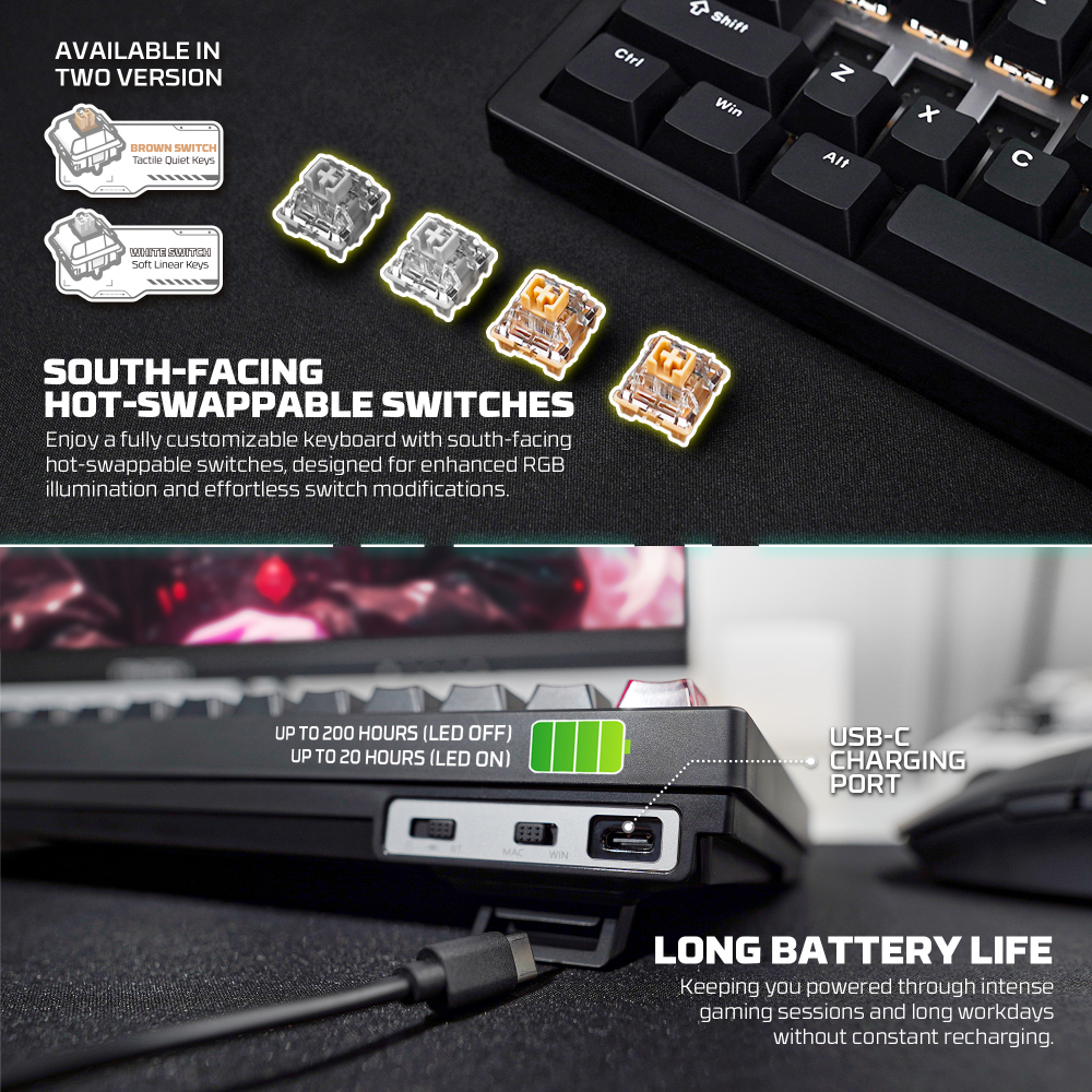 Tastatura Mehanicka Gaming Fantech MK920 RGB Maxfit 6 Wireless bela (White switch)