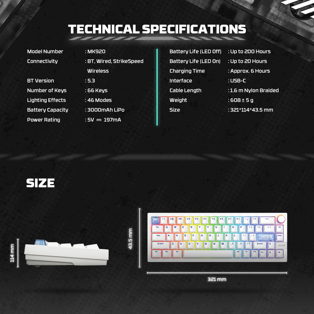 Tastatura Mehanicka Gaming Fantech MK920 RGB Maxfit 6 Wireless black (Brown switch)