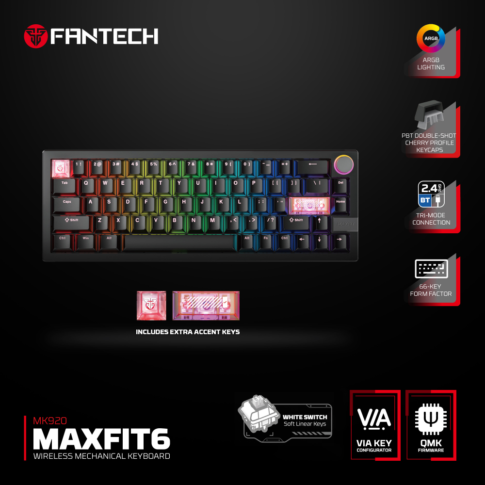 Tastatura Mehanicka Gaming Fantech MK920 RGB Maxfit 6 Wireless black (White switch)