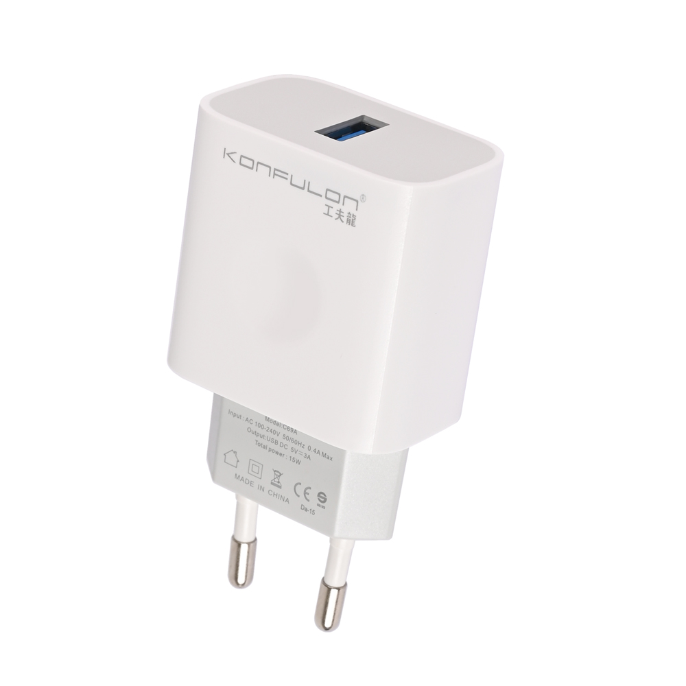 Kucni punjac KONFULON C69A+DC05 QC 15W, USB na iPhone lightning beli 1m