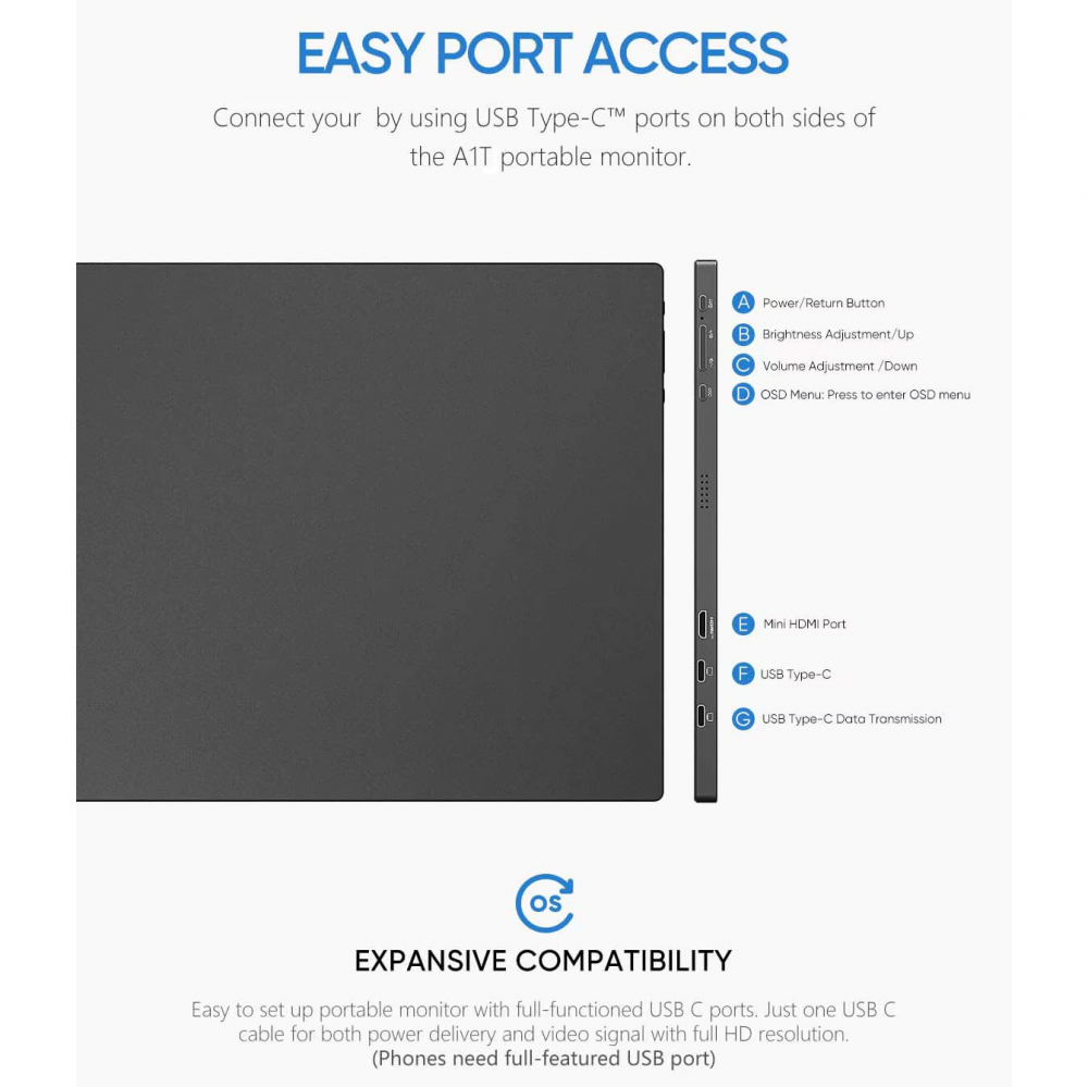 Eksterni prenosni monitor Arzopa A1T 15,6 inch FHD Touch Screen