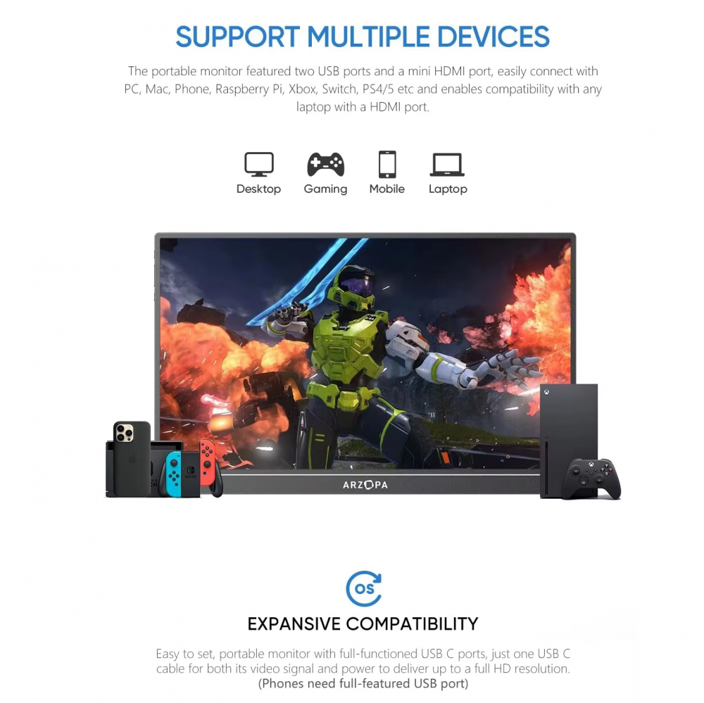 Eksterni prenosni monitor Arzopa A1T 15,6 inch FHD Touch Screen