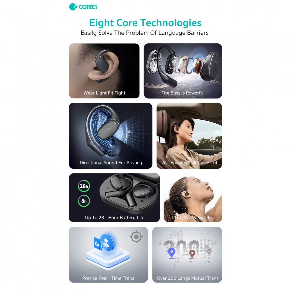 Bluetooth slusalice Coteci MS-027 sa AI prevodiocem crne