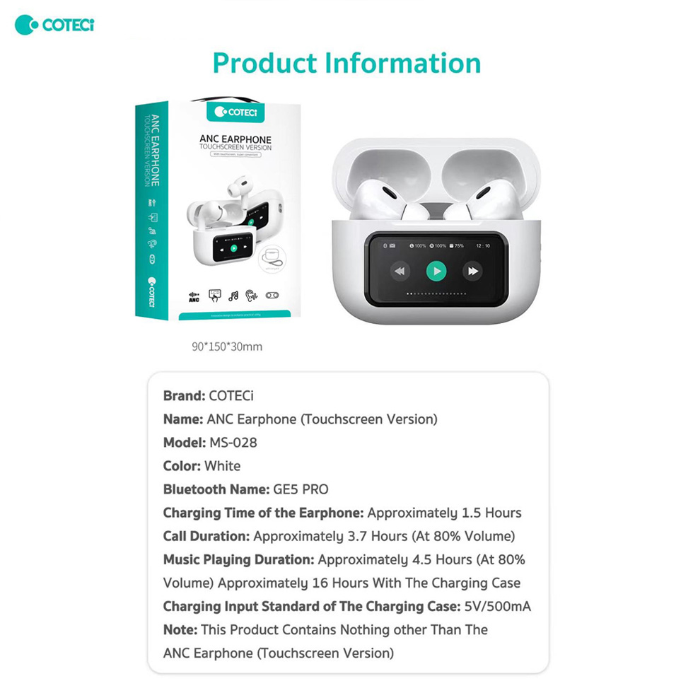 Bluetooth slusalice Coteci MS-028 AI bele