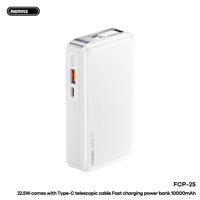 Power bank prenosiva baterija REMAX FCP-25 Fast Charging 22.5W(teleskopski kabl) Type-C 10000mAh beli