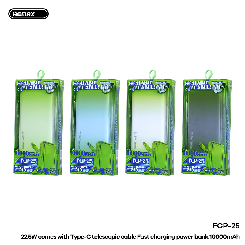 Power bank prenosiva baterija REMAX FCP-25 Fast Charging 22.5W(teleskopski kabl) Type-C 10000mAh crni