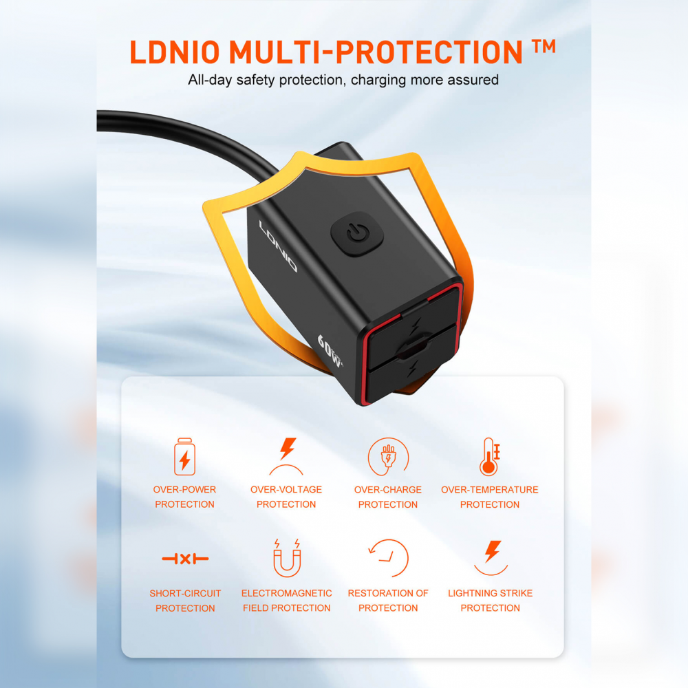 Punjac za motor LDNIO C108 QC 30W, PD 30W total power 60W crni