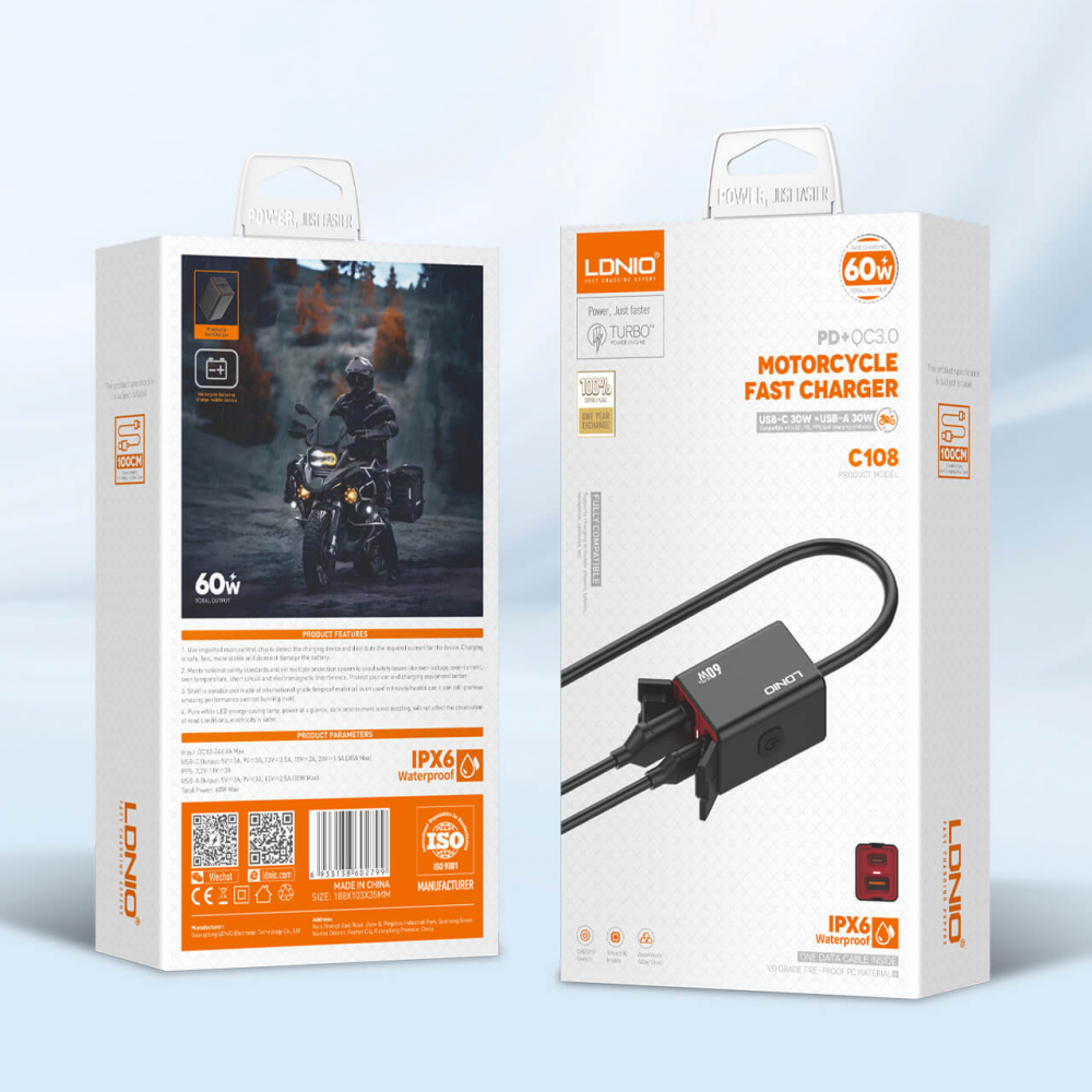 Punjac za motor LDNIO C108 QC 30W, PD 30W total power 60W crni