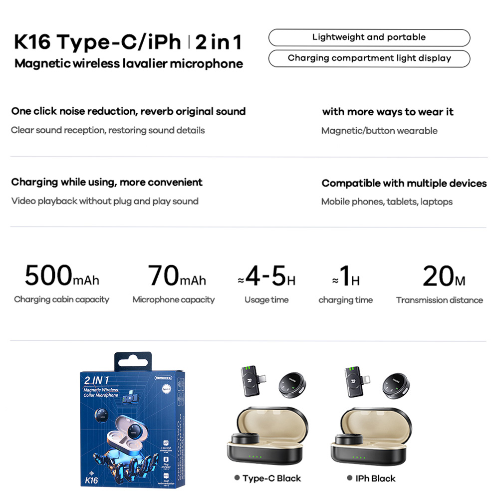 Wireless mikrofon REMAX Lavalier K16 2u1