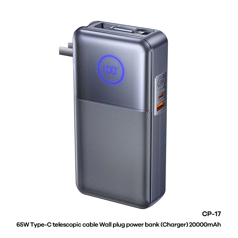 Power bank prenosiva baterija REMAX CP-17 65W sa teleskopskim kablom Type-C 20000mAh sivi