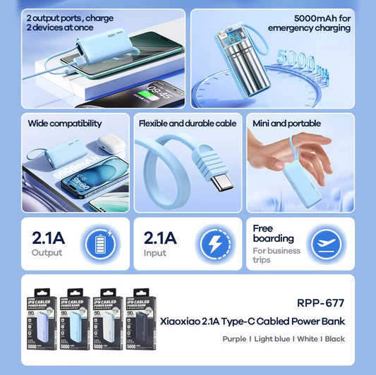 Power bank prenosiva baterija REMAX Xiaoxiao RPP-676 2.1A 5000mAh bela