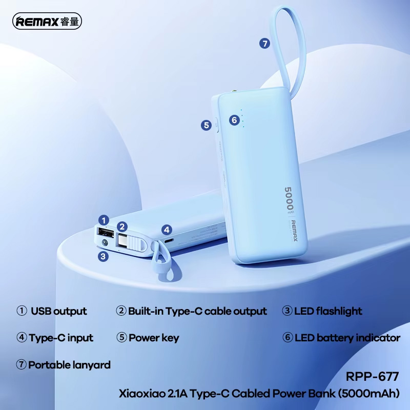 Power bank prenosiva baterija REMAX Xiaoxiao RPP-676 2.1A 5000mAh ljubicasta