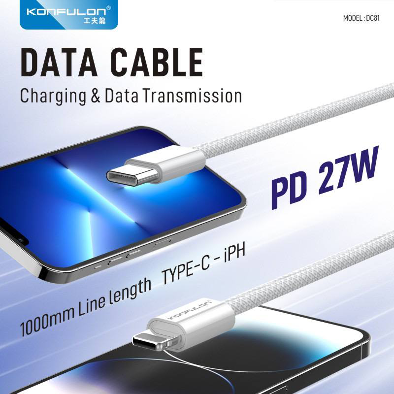 Data kabl KONFULON DC81 27W Type C na iPhone lightning beli 1m