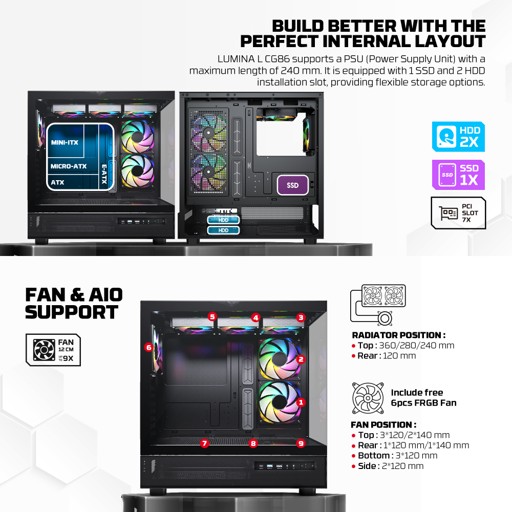 Kuciste Gaming Fantech CG86 Lumina L crno